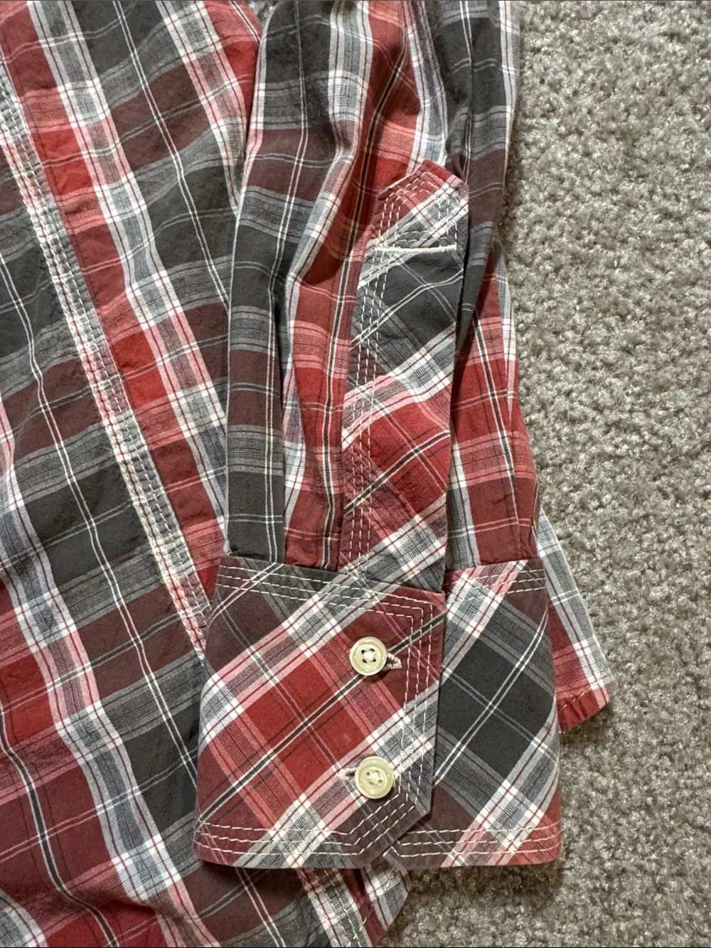 True Religion Men's Red Plaid Button-Up Shirt